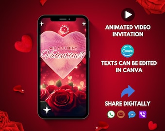 Invito video animato per San Valentino, e-card modificabile (download digitale)