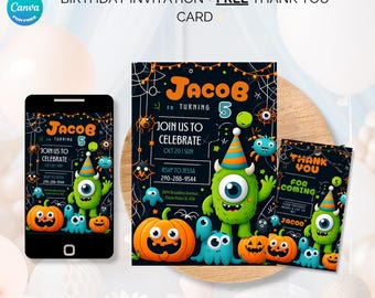 Spooky Little Monsters Birthday Invitation, Editable Halloween Party Invite