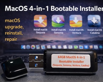 Programme d'installation USB amorçable 4-en-1 pour Mac OS 64 Go pour MacOS : Sequoia, Sonoma, Ventura et Catalina