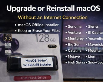 Programme d'installation USB amorçable MacOS 14-en-1 USB-A/USB-C 128 Go Récupération Mac et installation propre