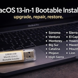 MacOS 13-in-1 Apple Mac OS bootable 128GB USB-A installer, all 13 MacOS are included