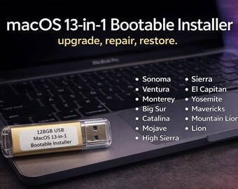 Programme d'installation USB-A de 128 Go amorçable Apple Mac OS 13-en-1 pour MacOS, les 13 MacOS sont inclus