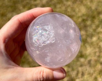 高品質 ペリウィンクルローズクオーツスフィア 大きなペリウィンクル ローズクォーツ スフィア | レインボー