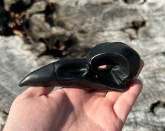 Large Obsidian Raven Skull, Halloween Crystal Carving Bird Skull,  Healing Stone Home Decor, Desk decor, desk friend