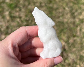 White Jade Wolf, Spirit Animal Crystal Carving, Protection and Healing Stone for Home Decor Obsidian