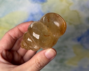Tallado de concha marina de cristal de cuarzo sanador dorado, tallado con temática de agua de océano, decoración para el hogar de cristal de piedra natural, compañero de escritorio, amigo de escritorio