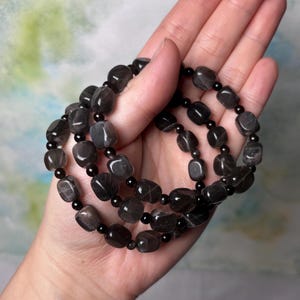 Cube Black Moonstone Crystal Bracelet, Natural Gemstone Beaded Bracelet Gift for Her Crystal Jewellery Protection Healing Crystal