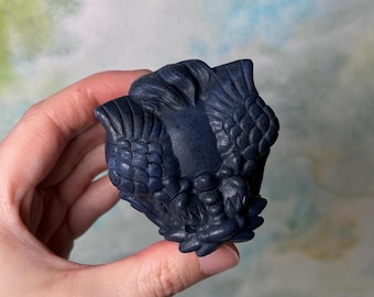 Bonita tortuga dragón de aventurina azul con alas, talla de cristal, bendición, buena fortuna, amiga guardiana de escritorio, decoración de piedra natural para el hogar.