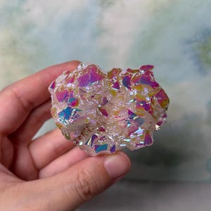 Aura Natural Quartz Cluster Crystal | Rainbow Angel Aura  White Crystal, Healing Crystal for Home Decor