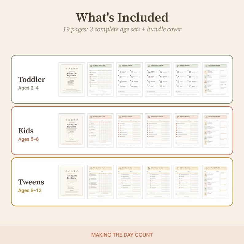 Printable Chore Chart Bundle Ages 2-12, Family Chore Chart Toddler Kids Tween, Visual Schedule, Morning Bedtime Routine Charts image 4