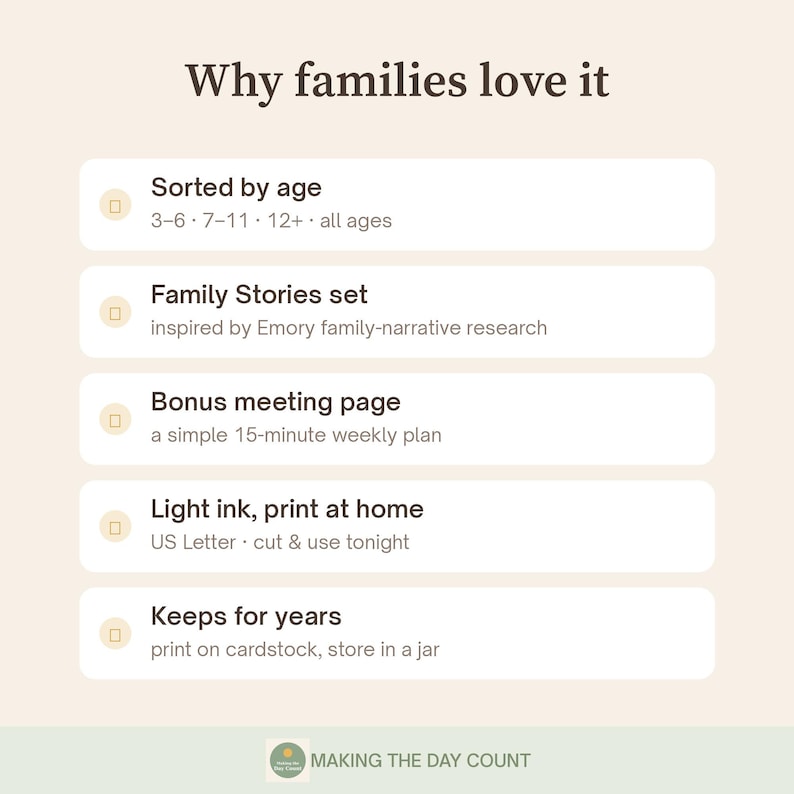 Family Dinner Conversation Cards Printable, 60 Questions by Age, Kids Teens Table Talk, Family Stories, Weekly Family Meeting PDF image 5