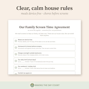 Family Screen Time Agreement Printable, Kids Screen Time Tracker & Rules, Earn Screen Time Chore Chart, Device Free Plan PDF image 3
