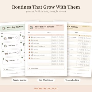 Printable Chore Chart Bundle Ages 2-12, Family Chore Chart Toddler Kids Tween, Visual Schedule, Morning Bedtime Routine Charts image 3
