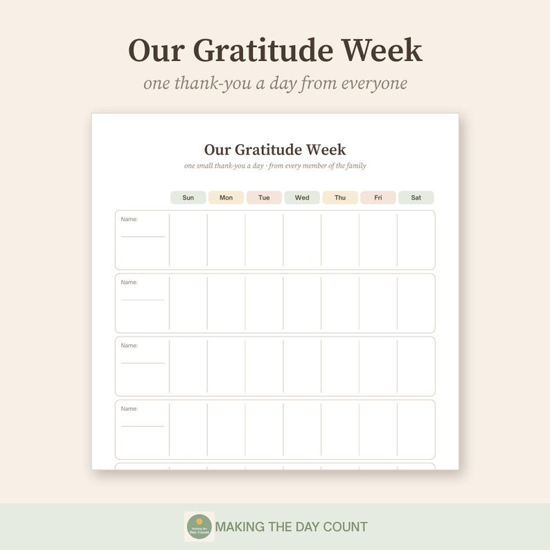 Family Meeting Planner Printable, Weekly Gratitude Chart for Kids, Family Values, Weekly Family Planner, Kindness Ideas, Instant PDF image 3