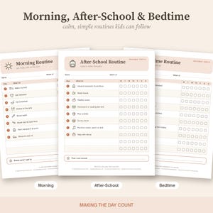 Tabla de tareas imprimible para niños de 5 a 8 años, tabla de rutinas infantiles, lista de verificación para la mañana después de la escuela y la hora de acostarse, horario visual, descarga instantánea. imagen 3