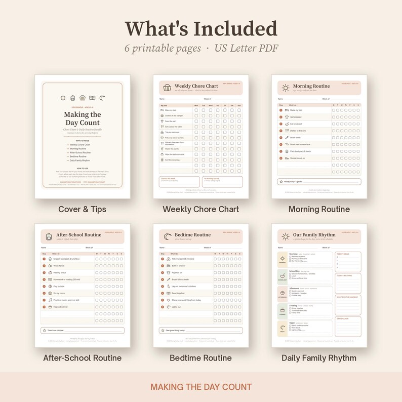 Tabla de tareas imprimible para niños de 5 a 8 años, tabla de rutinas infantiles, lista de verificación para la mañana después de la escuela y la hora de acostarse, horario visual, descarga instantánea. imagen 4