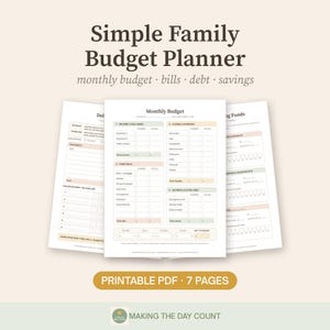 Family Budget Planner Printable, Monthly Budget, Bill Tracker, Debt Payoff & Savings Tracker, Simple Budget Worksheet PDF