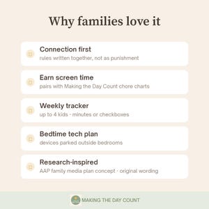 Family Screen Time Agreement Printable, Kids Screen Time Tracker & Rules, Earn Screen Time Chore Chart, Device Free Plan PDF image 5