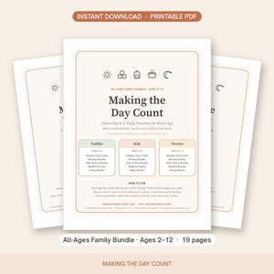 Printable Chore Chart Bundle Ages 2-12, Family Chore Chart Toddler Kids Tween, Visual Schedule, Morning Bedtime Routine Charts image 1