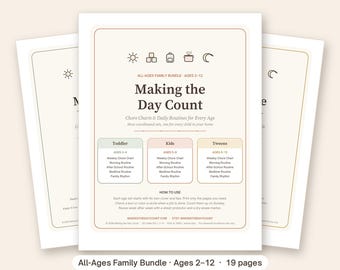 Printable Chore Chart Bundle Ages 2-12, Family Chore Chart Toddler Kids Tween, Visual Schedule, Morning Bedtime Routine Charts