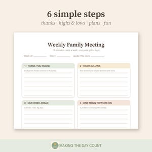 Family Meeting Planner Printable, Weekly Gratitude Chart for Kids, Family Values, Weekly Family Planner, Kindness Ideas, Instant PDF image 4