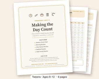 Printable Chore Chart for Tweens Ages 9-12, Allowance Chore Chart, Tween Routine Planner, Responsibility Checklist, Family Schedule PDF