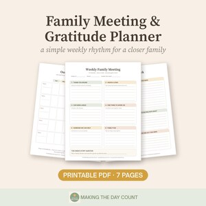 Family Meeting Planner Printable, Weekly Gratitude Chart for Kids, Family Values, Weekly Family Planner, Kindness Ideas, Instant PDF image 1