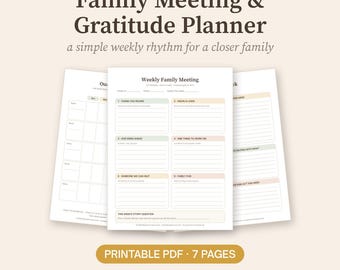 Family Meeting Planner Printable, Weekly Gratitude Chart for Kids, Family Values, Weekly Family Planner, Kindness Ideas, Instant PDF