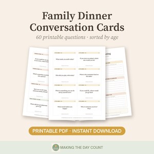 Family Dinner Conversation Cards Printable, 60 Questions by Age, Kids Teens Table Talk, Family Stories, Weekly Family Meeting PDF image 1