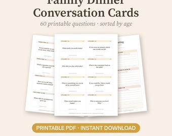 Family Dinner Conversation Cards Printable, 60 Questions by Age, Kids Teens Table Talk, Family Stories, Weekly Family Meeting PDF