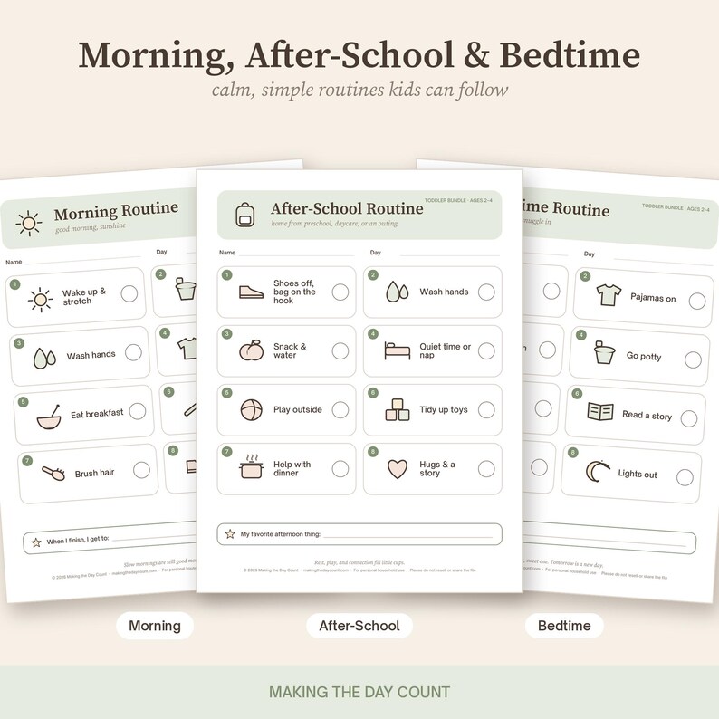 Toddler Visual Schedule Printable Chore Chart Ages 2-4, Picture Routine Cards, Morning Bedtime Routine, Montessori Toddler Chart image 3