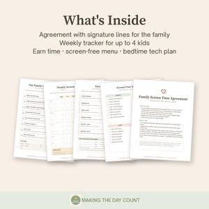 Family Screen Time Agreement Printable, Kids Screen Time Tracker & Rules, Earn Screen Time Chore Chart, Device Free Plan PDF image 2