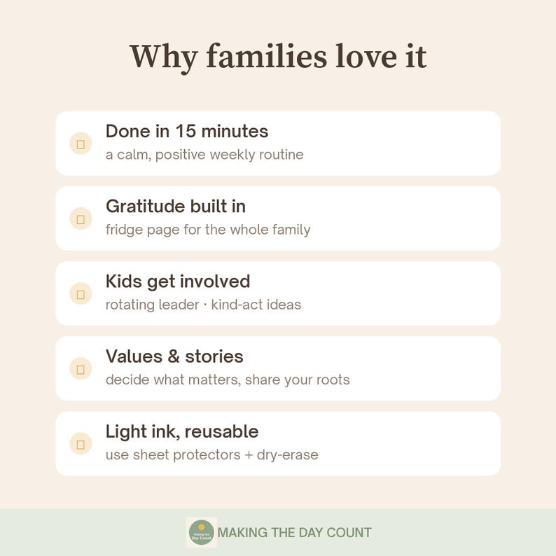 Family Meeting Planner Printable, Weekly Gratitude Chart for Kids, Family Values, Weekly Family Planner, Kindness Ideas, Instant PDF image 5