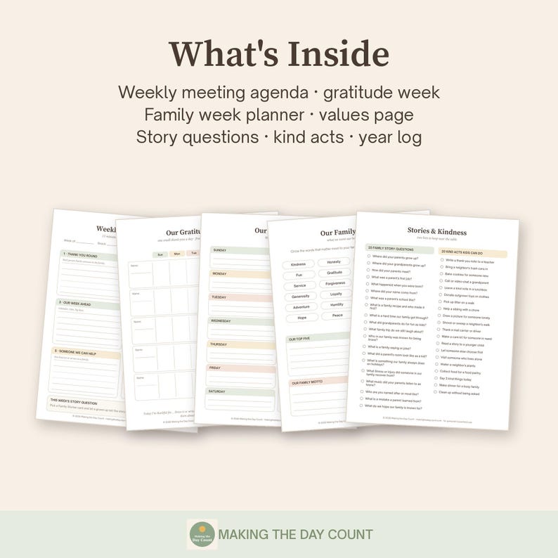 Family Meeting Planner Printable, Weekly Gratitude Chart for Kids, Family Values, Weekly Family Planner, Kindness Ideas, Instant PDF image 2
