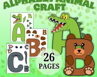 Manualidades de animales con el alfabeto imprimibles: manualidades con letras de la A a la Z para niños, actividades preescolares con el alfabeto y hojas de trabajo con letras de animales