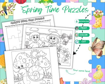 Spring Time Puzzle | Fun and Easy Spring Craft for Kids | Printable Activity for Preschool and Kindergarten | Color and Cut Spring Activity