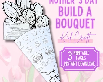 Crea un bouquet per la festa della mamma / Lavoretto facile e divertente per la festa della mamma / Regali stampabili per la festa della mamma / Bouquet fai da te per la festa della mamma