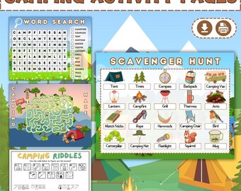 Paquete de actividades de campamento de verano para niños: actividades divertidas y fáciles, paquete de actividades imprimibles, páginas para colorear y juegos de campamento.