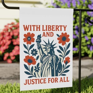 Patriotic Garden Flag: Liberty and Justice for All - Double-Sided Outdoor Banner