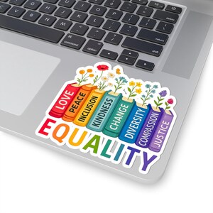 Equality Books Rainbow Sticker: Love, Peace, Inclusion Vinyl Decal