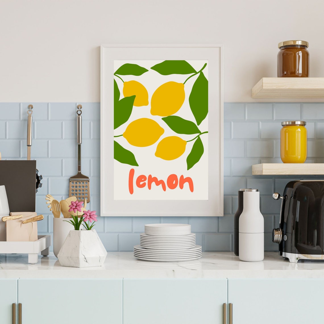 Trendy Minimalist Colorful Lemon Art Print - Multiple Sizes, Instant ...