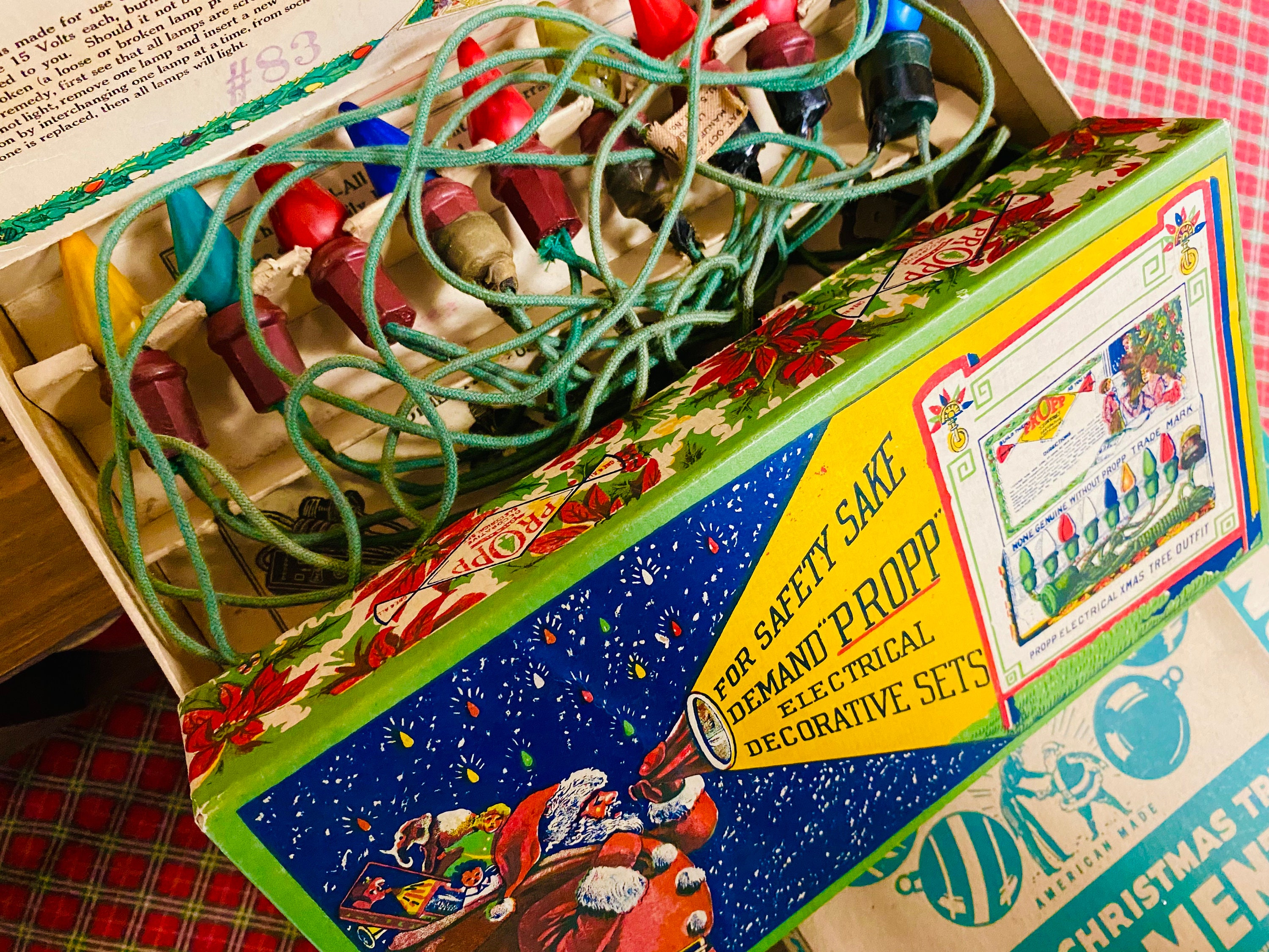 Antique 1920s Propp Christmas Lights 8 Light Set Mazda Lamps Box