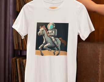 Horse T-shirt Man Riding Horse Space T-shirt Unisex T-Shirt