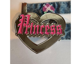 Vintage Princess Heart Buckle Denim Belt Sequin Hearts Y2K Style