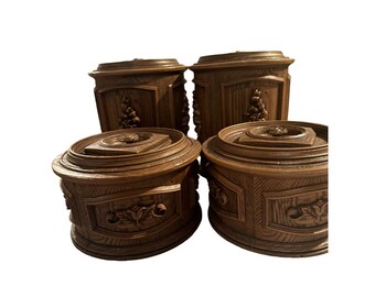 Vintage Brentwood 4-Piece Stackable Canister Set – Faux Wood Resin, 70s Boho