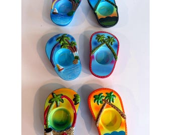 Flip Flop Candle Holders Set of 4 Ceramic Palm Tree Votive Tealight Beach Decor