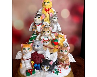 Bradford Exchange "Purr-fect Holiday" Cat Angel Tree Sculpture | Rare Retired