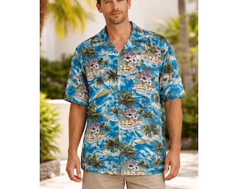 Vintage Varon Hawaiian Rayon Shirt Tropical Island Print Size L
