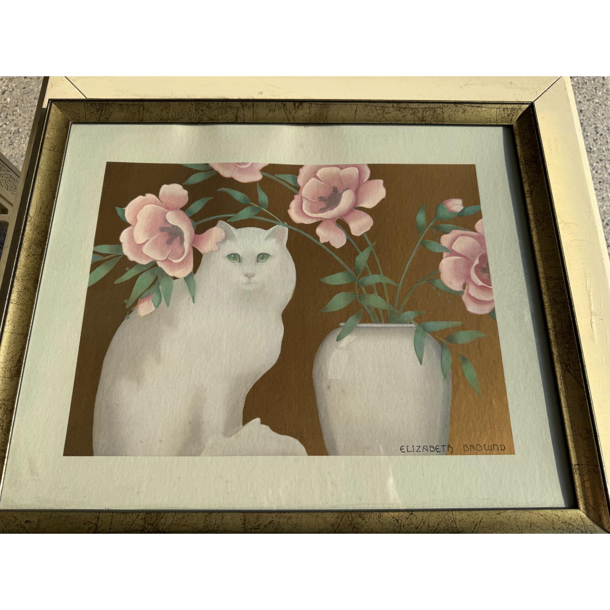 Elizabeth Kitt 版画 Obsession IX 1987 Vintage 1980s Elizabeth Brownd Framed Cat Print – Stunning Gold