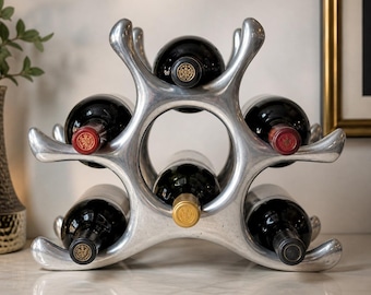 Vintage 1980s Michael Noll Polished Aluminum Wine Rack Sculptural Modern Barware